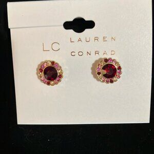 NWT Lauren Conrad red stone earrings with multicolored surrounding stones.